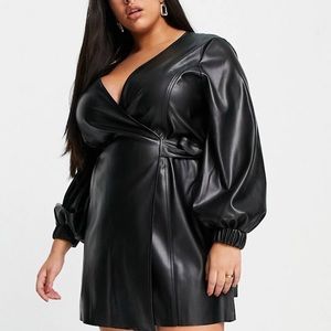 Asos Design Curve leather look belted wrap dress